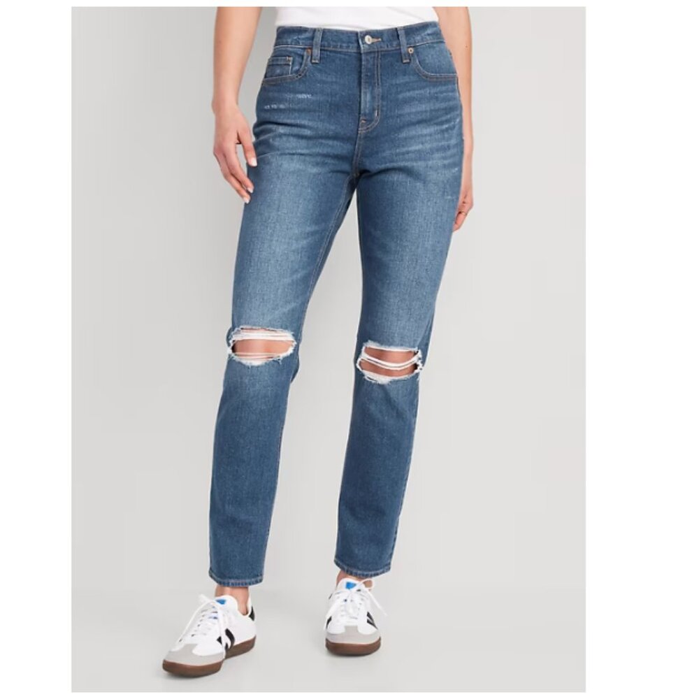 Old Navy Mid-Rise Boyfriend Straight Ripped Jeans Size 0